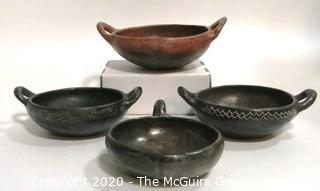 Collection of Four Hand Thrown Red & Black Clay Pottery Serving Bowls. Made in Peru.