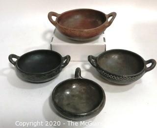 Collection of Four Hand Thrown Red & Black Clay Pottery Serving Bowls. Made in Peru.