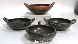 Collection of Four Hand Thrown Red & Black Clay Pottery Serving Bowls. Made in Peru.