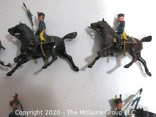 Collection of Lead Toy Soldiers made By Britains of England.  Soldiers on Horseback.  Played with Condition, Some Damage. 