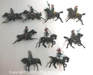 Collection of Lead Toy Soldiers made By Britains of England.  Soldiers on Horseback.  Played with Condition, Some Damage. 