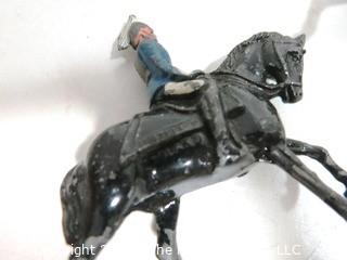 Collection of Lead Toy Soldiers made By Britains of England.  Soldiers on Horseback.  Played with Condition, Some Damage. 