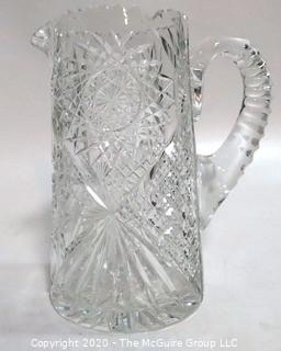 Large Cut Crystal Water Pitcher; 9"T