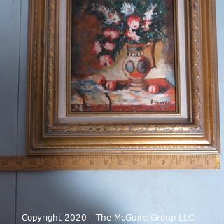 Oil on Board in Gilt Frame of Still Life Signed by Artist Tizzaner 