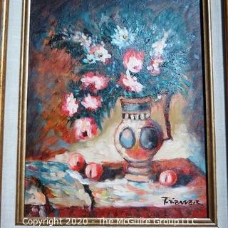 Oil on Board in Gilt Frame of Still Life Signed by Artist Tizzaner 