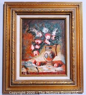 Oil on Board in Gilt Frame of Still Life Signed by Artist Tizzaner 