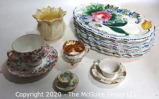 Collection of Porcelain Tea Cups and Serving Items Including Belleek.