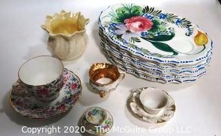 Collection of Porcelain Tea Cups and Serving Items Including Belleek.