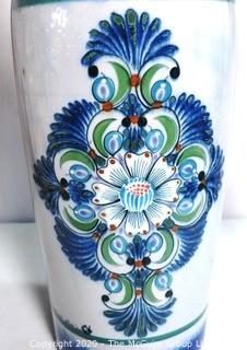 Large Erandi Tonala Mexico Pottery Hand Painted Vase with Floral Design 19" Tall.  Signed by Artist.