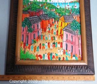 Framed Original Oil on Canvas Painting of Caribbean Street Scene Signed by Artist . Measures approximately 21" x 17" with Frame.