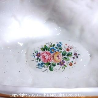 Vintage Porcelain Hand Painted Italian Capodimonte Centerpiece Covered Dish with Lid and Handles with Frolicking Figurals & Cherubs.  Measures approximately 22" long and 16"tall with lid. 
