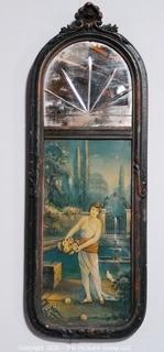 Art Nouveau Trumeau Wall Mirror with Etched Glass and Girl in Water.  Measures approximately 28" x 10".