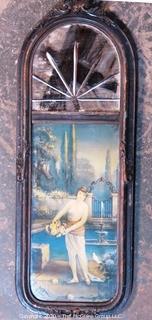 Art Nouveau Trumeau Wall Mirror with Etched Glass and Girl in Water.  Measures approximately 28" x 10".