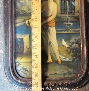 Art Nouveau Trumeau Wall Mirror with Etched Glass and Girl in Water.  Measures approximately 28" x 10".