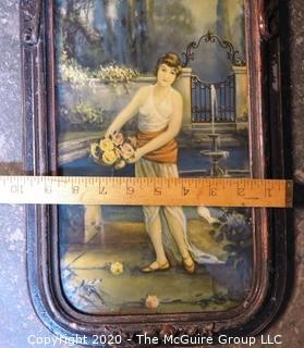 Art Nouveau Trumeau Wall Mirror with Etched Glass and Girl in Water.  Measures approximately 28" x 10".