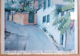 Framed Watercolor of Printers Alley, St. George's Bermuda by Carole Holding