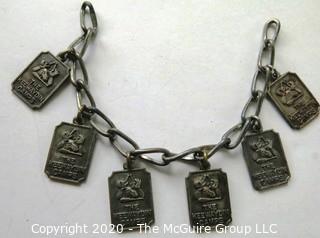 Vintage Keewaydin Camp Charm Bracelet  with Badges or Awards.  Measures approx 7" long.  Missing Clasp.