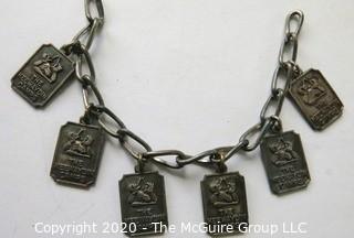 Vintage Keewaydin Camp Charm Bracelet  with Badges or Awards.  Measures approx 7" long.  Missing Clasp.