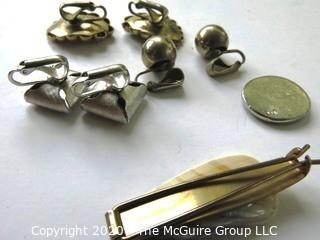 Group of Vintage Jewelry Including Clip On Earrings and Sterling Silver Disk Marked V&K