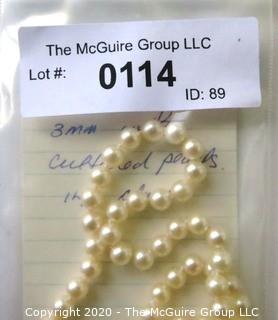 Cultured Knotted Pearls with 14kt Gold Clasp.  Measure Approx 17" long and 3mm in Diameter. 