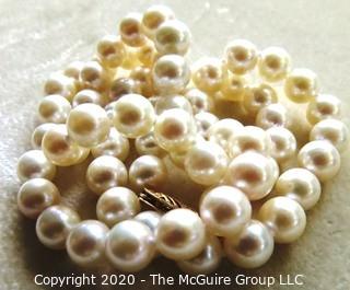 Cultured Knotted Pearls with 14kt Gold Clasp.  Measure Approx 17" long and 3mm in Diameter. 