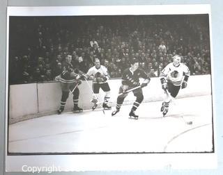 Black & White Large Format Photograph by A. Rickerby - Hockey Game with Bobby Hull, Jean Ratelle & Keith Magnuson