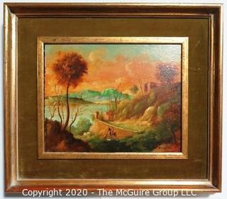 Oil on Board in Gilt Framed Landscape Painting Signed by Artist Alineri