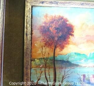 Oil on Board in Gilt Framed Landscape Painting Signed by Artist Alineri