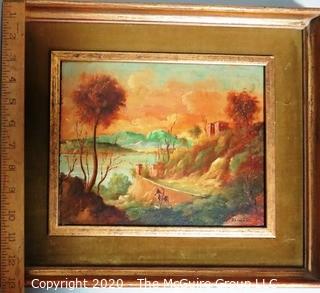 Oil on Board in Gilt Framed Landscape Painting Signed by Artist Alineri