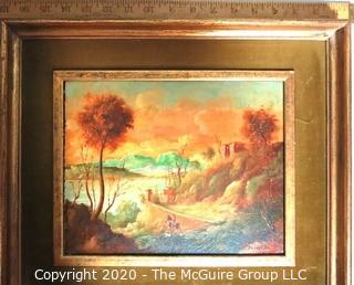 Oil on Board in Gilt Framed Landscape Painting Signed by Artist Alineri