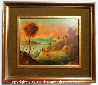 Oil on Board in Gilt Framed Landscape Painting Signed by Artist Alineri