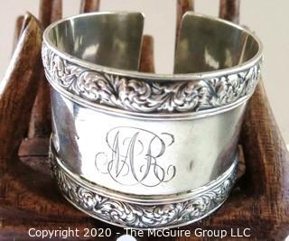 Tiffany Sterling Silver Monogrammed Napkin Ring Cut to be a Cuff Bracelet