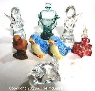 Group of Glass and Porcelain Items Including Crystal Steuben Bird