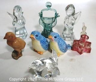 Group of Glass and Porcelain Items Including Crystal Steuben Bird