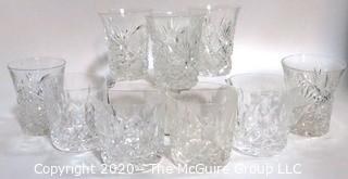 Set of 9 Cut Crystal Double Old Fashion Bar Glasses