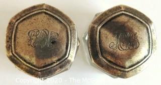 Pair of Two Antique Wallace & Son Sterling Silver & Cut Crystal Vanity Powder Jars with Monograms. 