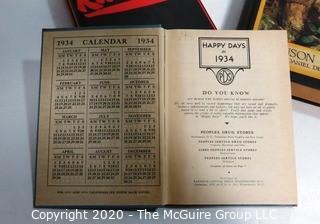 Set of 3 Books including Kinfolk by Pearl Buck, Robinson Crusoe & Happy Days Calendar Book of 1934