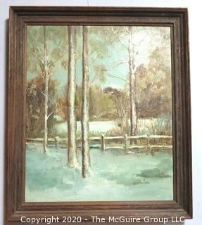 Vintage Framed Oil on Canvas Winter Landscape Signed by Artist J. Harlan