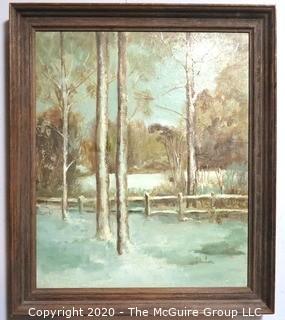 Vintage Framed Oil on Canvas Winter Landscape Signed by Artist J. Harlan