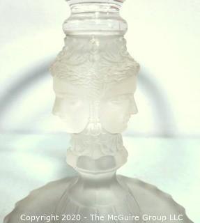 Victorian Pressed Glass Pedestal Cake Stand Three Faces by DUNCAN & MILLER. Measures approximately 10" in diameter with some small flea bites.