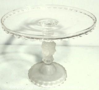 Victorian Pressed Glass Pedestal Cake Stand Three Faces by DUNCAN & MILLER. Measures approximately 10" in diameter with some small flea bites.