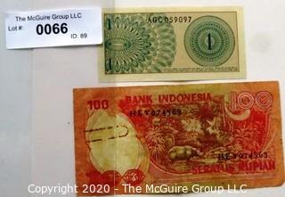 Two Vintage Bank Notes or Currency From Indonesia.