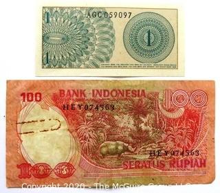 Two Vintage Bank Notes or Currency From Indonesia.