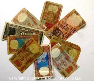 Nine Vintage Bank Notes or Currency From India, Rupees