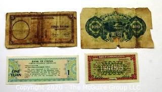 Four Vintage Bank Notes or Currency From China