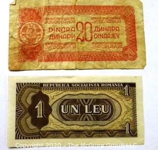 Two Vintage Bank Notes or Currency From Romania & Slovenia. 