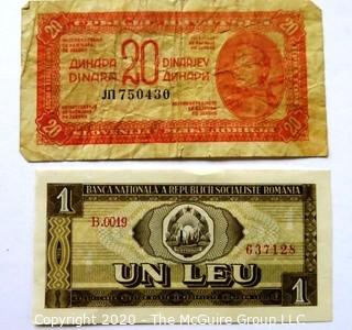 Two Vintage Bank Notes or Currency From Romania & Slovenia. 