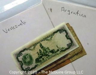 Three Vintage Bank Notes or Currency From Venezuela & Argentina. 