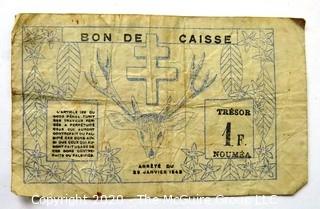 Vintage Bank Note or Currency From France. Franc