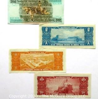 Four Vintage Bank Notes or Currency From Brazil.- Cruzeiro